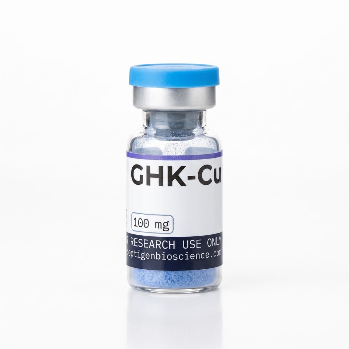 GHK-Cu 100 mg, 3 ml glass vial with Peptigen Bioscience label